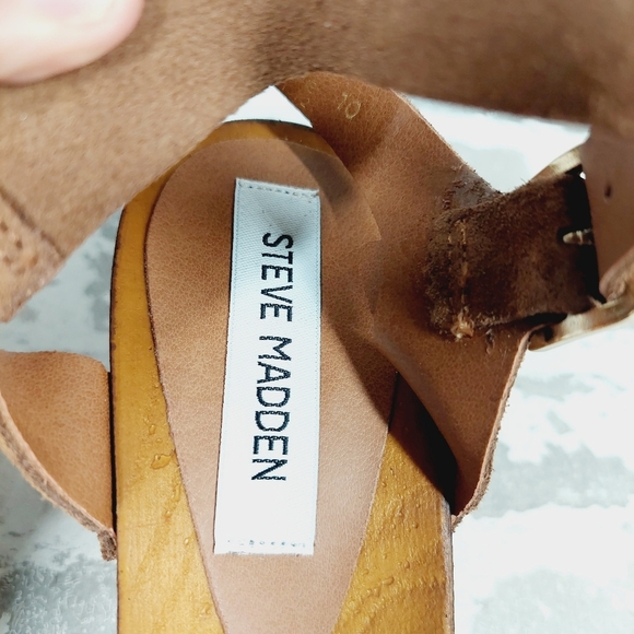 NEW Steve Madden Alabama Platform Brown Suede Wooden Studded Sandals F66 - Picture 8 of 11